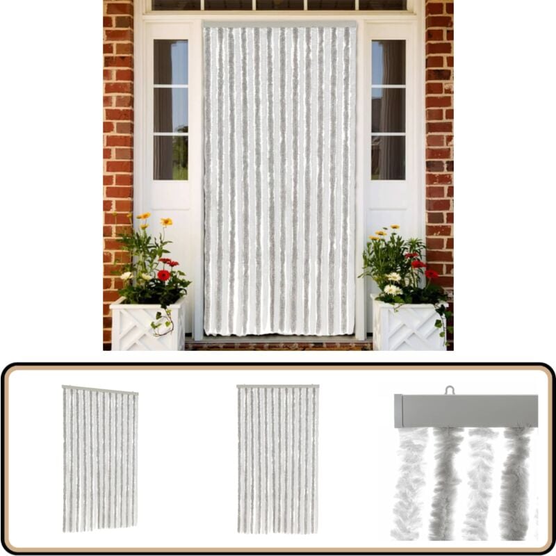 Rideau anti-mouches gris clair et blanc 100x220 cm chenille - Rideau Anti-moustique - Rideau Insecte - Protection Contre Les Insectes - Rideau