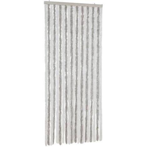 Rideau anti-mouches gris clair et blanc 90x200 cm chenille CFW65117