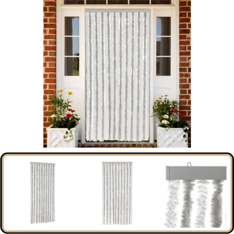 Vidaxl - Rideau anti-mouches gris clair et blanc 90x200 cm chenille - Rideau Anti-moustique - Rideau Insecte - Protection Contre Les Insectes