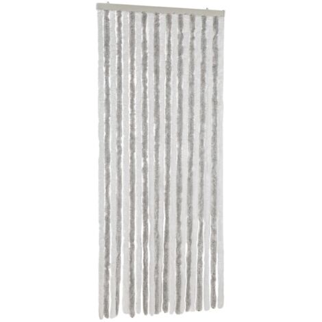 Rideau anti-mouches gris clair et blanc 90x220 cm chenille CFW65118
