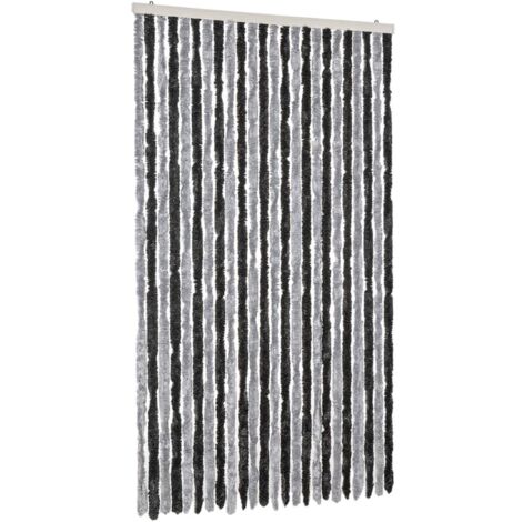 Rideau anti-mouches gris et noir 100x220 cm chenille CFW65127