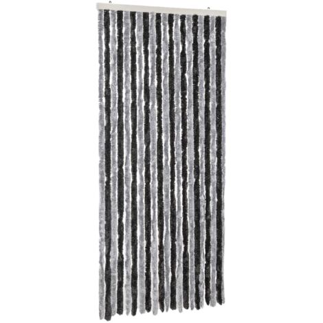 Rideau anti-mouches gris et noir 90x200 cm chenille CFW65132