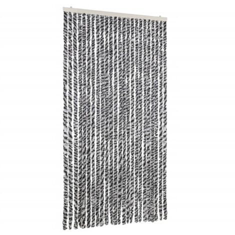 Rideau anti-mouches gris et noir et blanc 100x200 cm chenille CFW65134