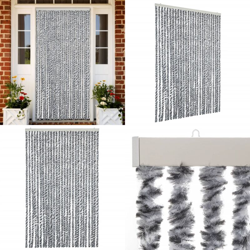 Vidaxl - Rideau anti-mouches gris et noir et blanc 118x220 cm chenille - Rideau Anti-moustique - Rideau Insecte - Protection Contre Les Insectes