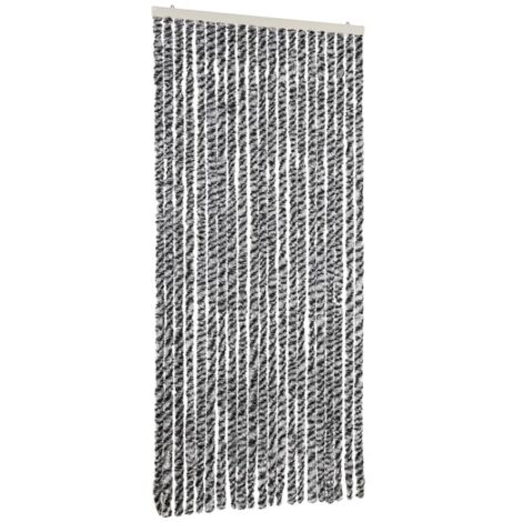 Rideau anti-mouches gris et noir et blanc 90x220 cm chenille CFW65141
