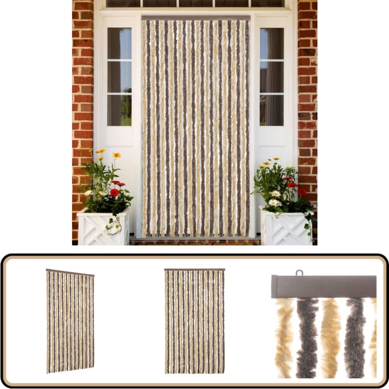 Vidaxl - Rideau anti-mouches marron foncé et beige 100x220 cm chenille - Rideau Anti-moustique - Rideau Insecte - Protection Contre Les Insectes