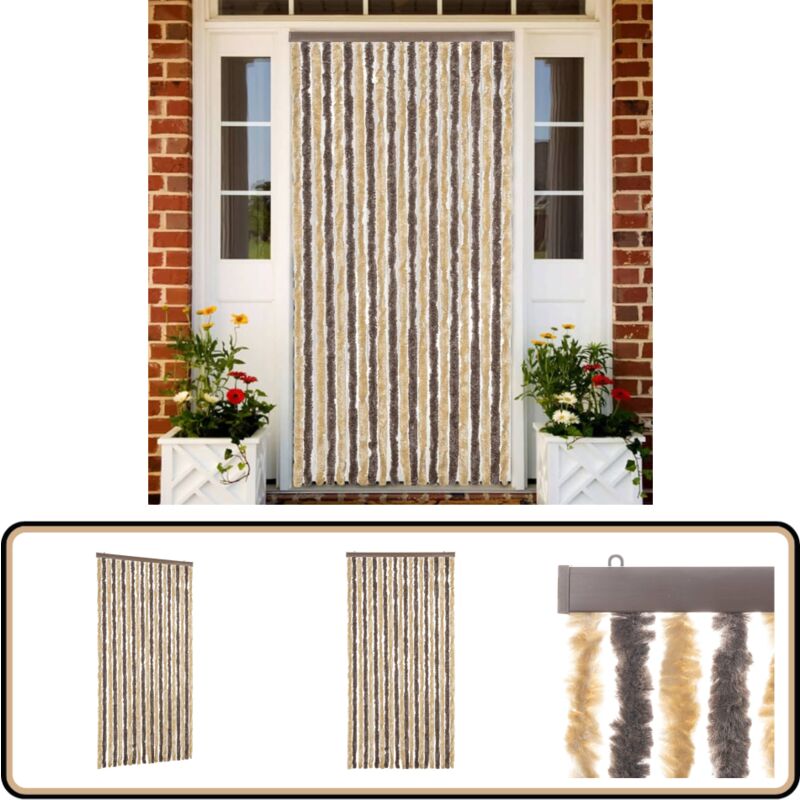 Rideau anti-mouches marron foncé et beige 90x220 cm chenille - Rideau Anti-moustique - Rideau Insecte - Protection Contre Les Insectes - Moustiquaire