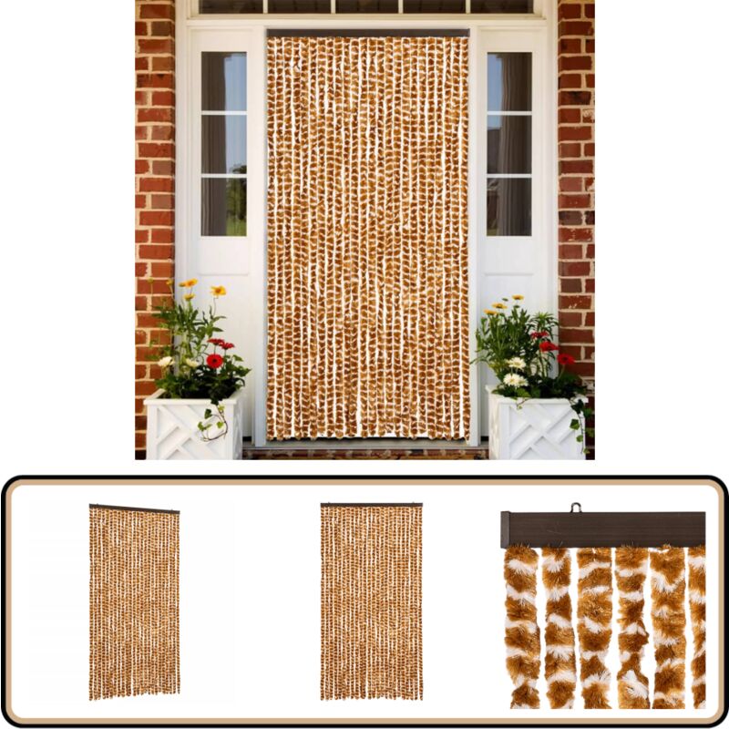 Rideau anti-mouches ocre et blanc 100x200 cm chenille - Rideau Anti-moustique - Rideau Insecte - Protection Contre Les Insectes - Intimité