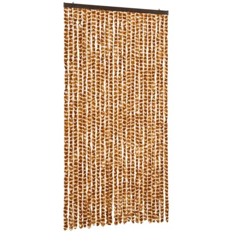 Rideau anti-mouches ocre et blanc 100x230 cm chenille CFW65158