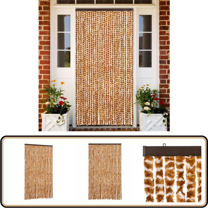 Rideau anti-mouches ocre et blanc 118x220 cm chenille - Rideau Anti-moustique - Rideau Insecte - Protection Contre Les Insectes - Intimité