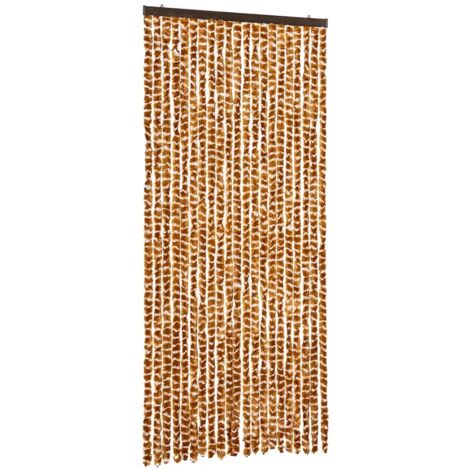 Rideau anti-mouches ocre et blanc 90x200 cm chenille CFW65161