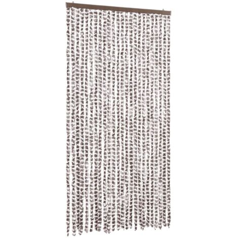 Rideau anti-mouches taupe et blanc 100x200 cm chenille CFW65162