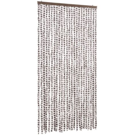 Rideau anti-mouches taupe et blanc 100x230 cm chenille CFW65163