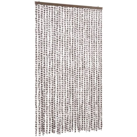 Rideau anti-mouches taupe et blanc 118x220 cm chenille CFW65164