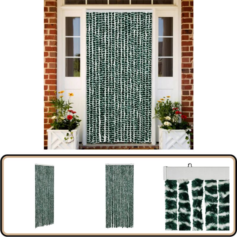 Rideau anti-mouches vert et blanc 90x200 cm chenille - Rideau Anti-moustique - Rideau Insecte - Protection Contre Les Insectes - Moustiquaire