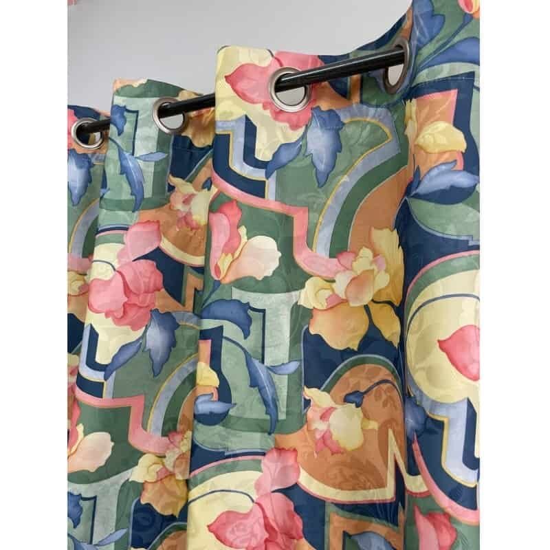 Rideau Art Déco Fleuri satiné - 140x250cm - Vert