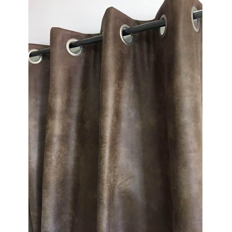 Linder - Rideau aspect faux cuir usé chocolat - 140x260cm - Chocolat