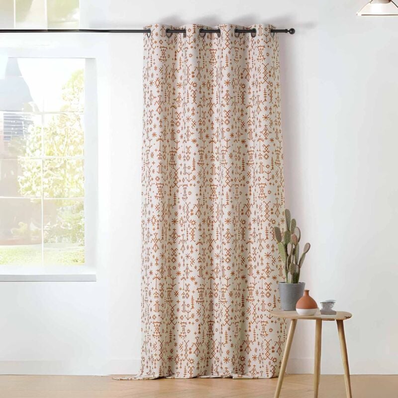 Rideau motif aztèque Mescal - 140x240cm - Terre cuite