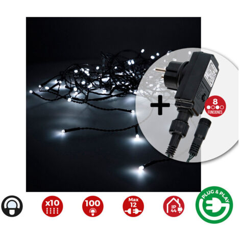 Rideau avec Programmateur Easy-Connect 2x1m 10 Bandes 100 LEDs Blanc Froid EDM