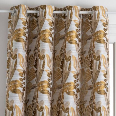 Rideau Bejuco motifs jacquard jaune moutarde 140x260cm - Atmosphera créateur d'intérieur