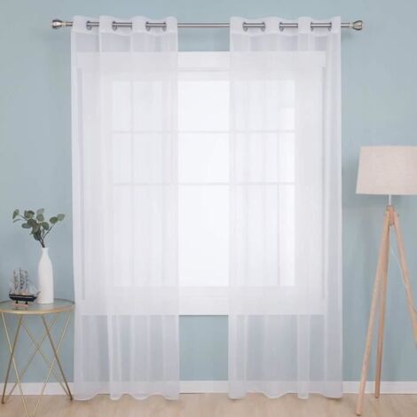 Rideau Blanc - Voilage Rideaux de Fenêtre Lumière Filtrer Demi Transparent Rideaux à Oeillets Draperies Voile,140 x 260 cm, 2