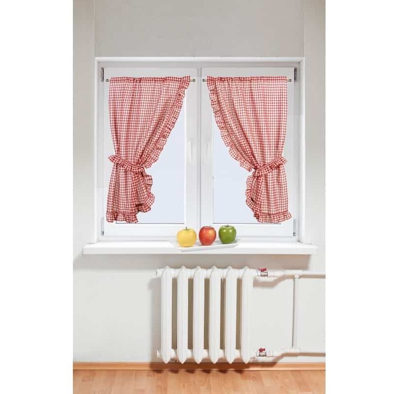 Rideau Brise-Bise Cuisine Courts En Lin Style Vichy - Semi-Transparent 120x100cm - Maison De Campagne