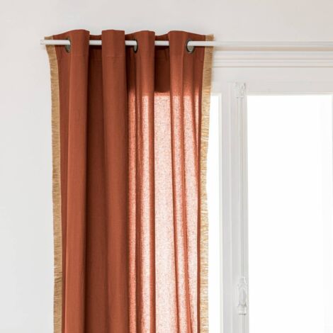 Atmosphera – Rideau en coton terracotta 140 x 260 cm avec franges en jute – Œillets métalliques pour tringle standard – Filtre la lumière tout en préservant l'intimité - JUTE 140 X