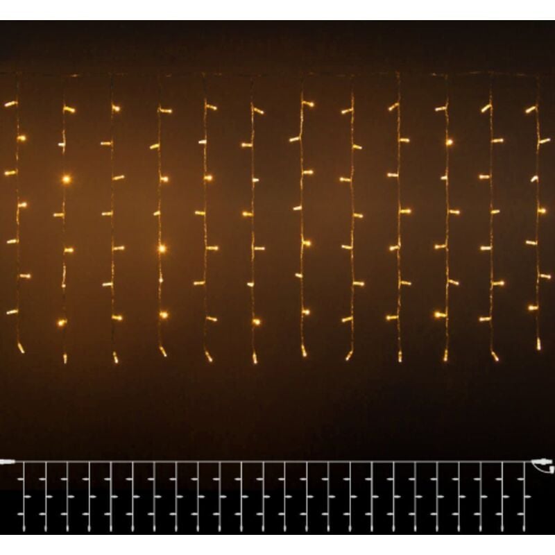 Rideau de pluie Cascade guirlande 200 lumie'res de Noel led blanc chaud avec flash de glace intermittent 3x1 m pour exte'rieur extensible Bianco
