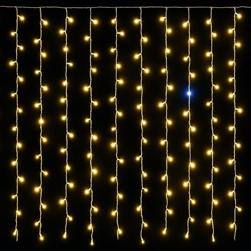 Chaine de rideau de pluie cascade 200 lumie'res de Noel led blanc chaud avec flash de glace 2x2 mt pour exte'rieur extensible Bianco Caldo 2x2 metri