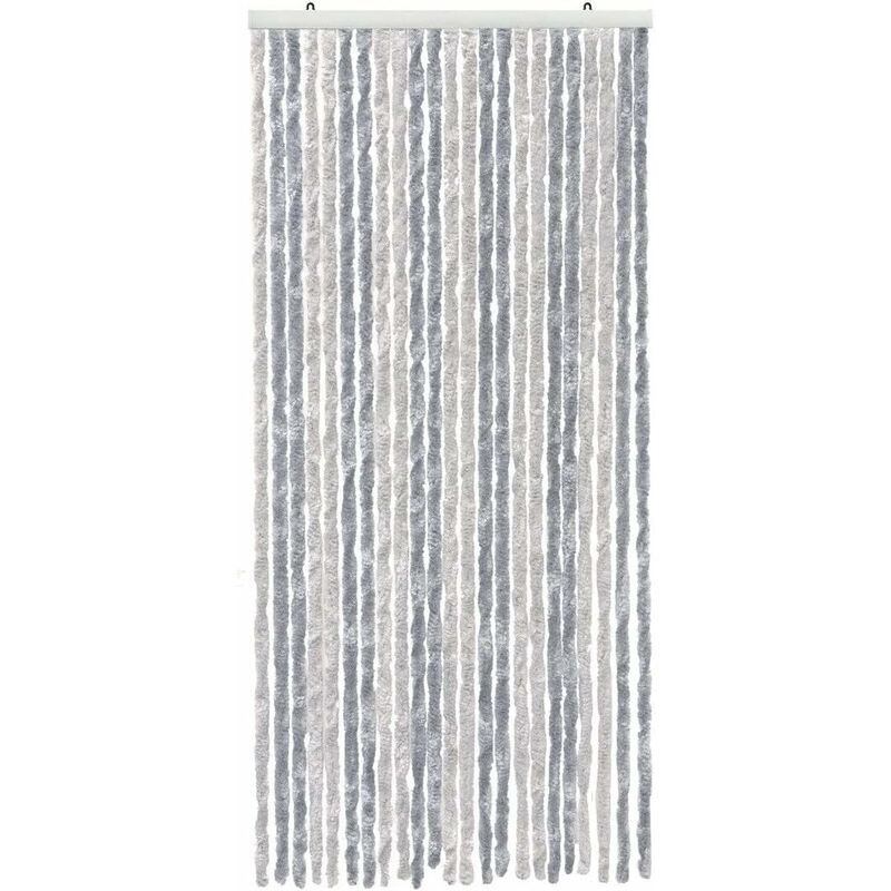 Rideau Chenille Porte D'entrée Protège Du Soleil Anti-Mouches Lavable Réglable Argent - 100x220 cm