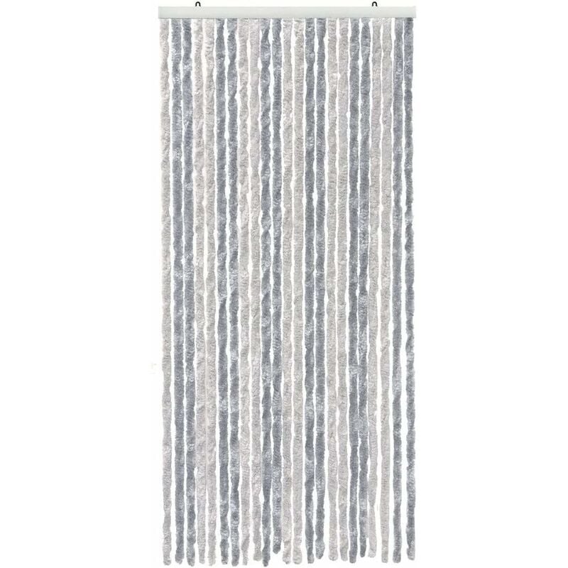 Rideau Chenille Porte D'entrée Protège Du Soleil Anti-Mouches Lavable Réglable Argent - 120x230 cm