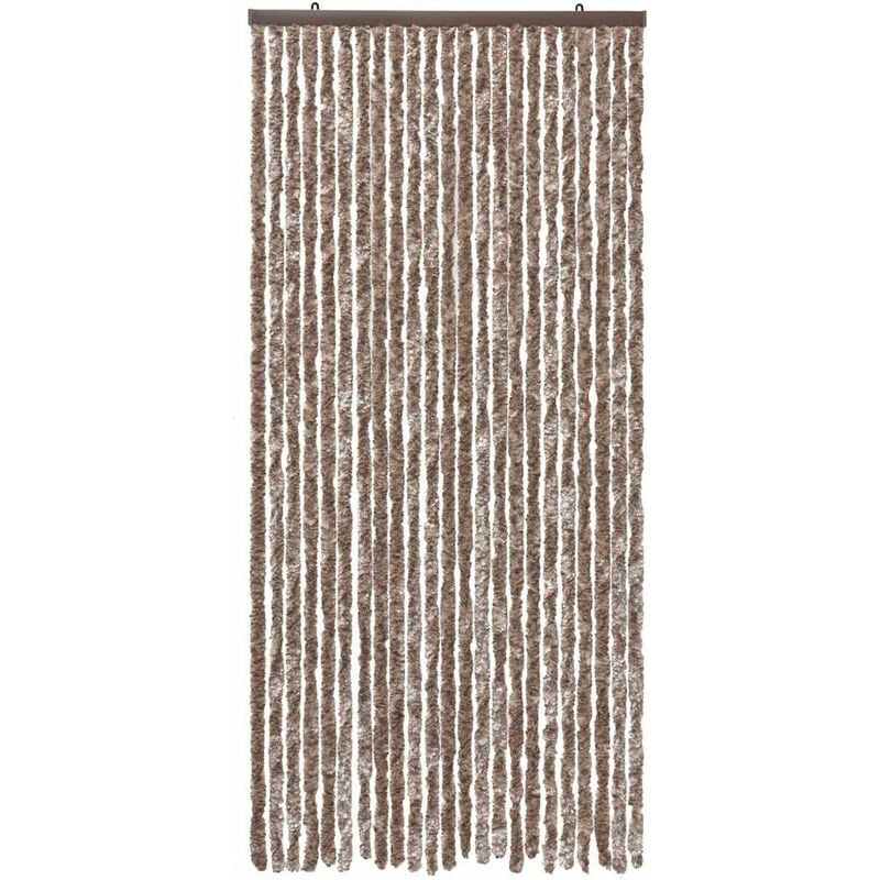 Rideau Chenille Porte D'entrée Protège Du Soleil Anti-Mouches Lavable Réglable Beige Marron - 100x220 cm