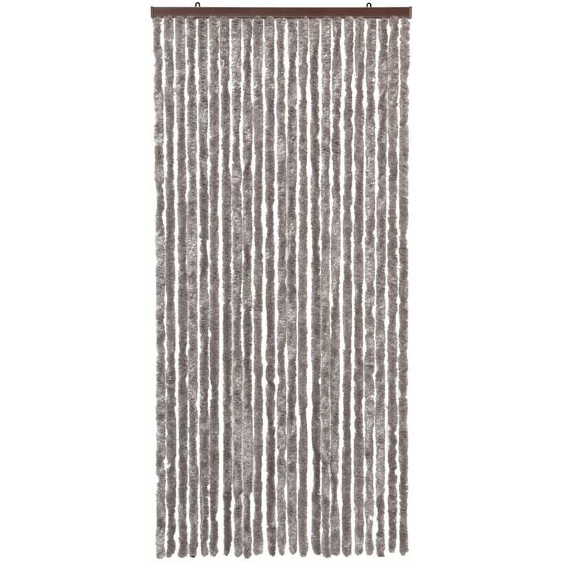 Rideau Chenille Porte D'entrée Protège Du Soleil Anti-Mouches Lavable Réglable Gris Tourterelle - 100x220 cm