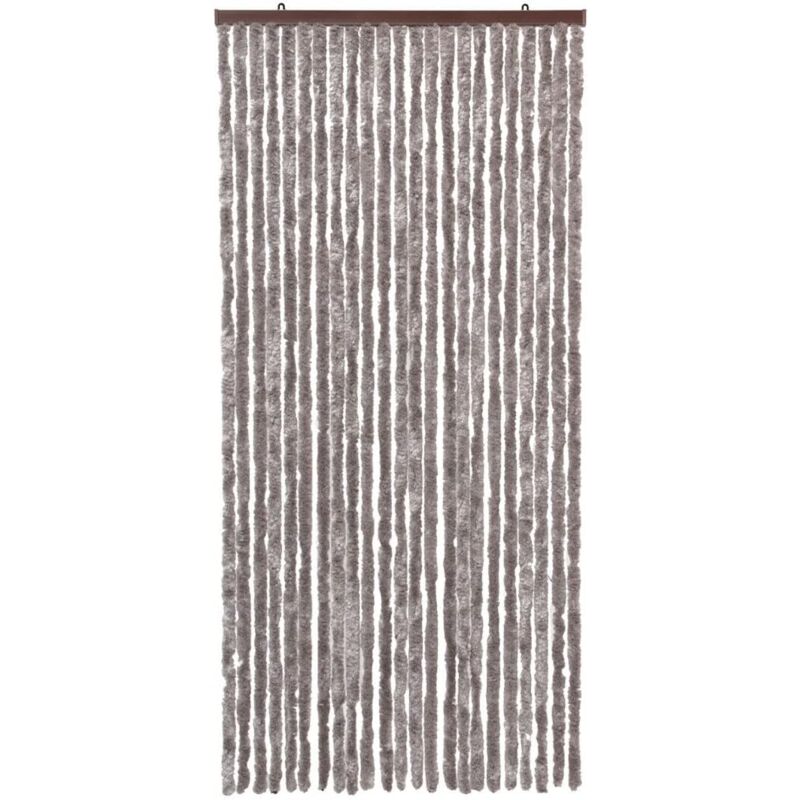 Rideau Chenille Porte D'entrée Protège Du Soleil Anti-Mouches Lavable Réglable Gris Tourterelle - 120x230 cm