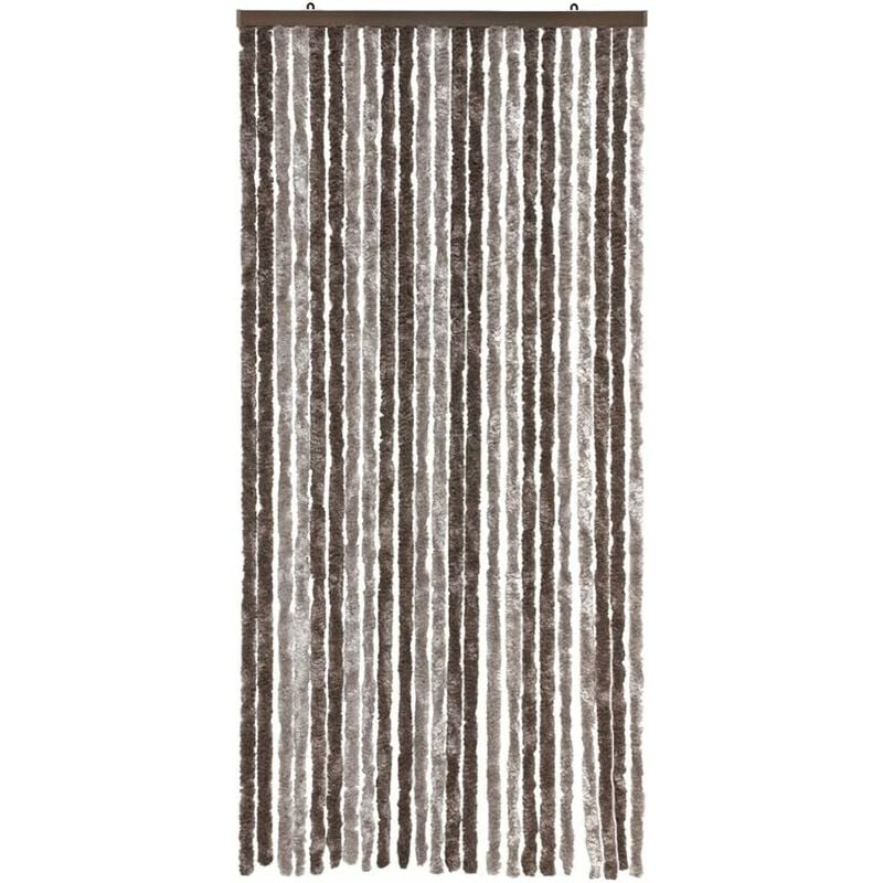 Rideau Chenille Porte D'entrée Protège Du Soleil Anti-Mouches Lavable Réglable Marron Gris - 100x220 cm