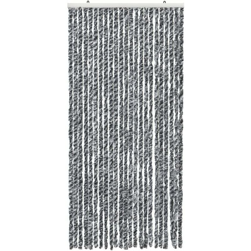 Rideau Chenille Porte D'entrée Protège Du Soleil Anti-Mouches Lavable Réglable Gris - 120x230 cm