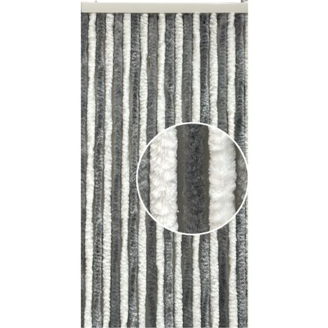 Rideau chenille pour porte camping-car INCASA Coloris - Blanc / Gris, Dimension (cm) - 205 x 56