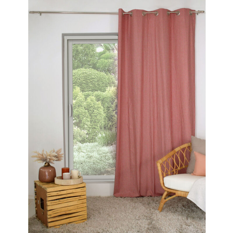 Rideau chic à carreaux rouge Vichy 140x250cm - 140x250cm - Rouge