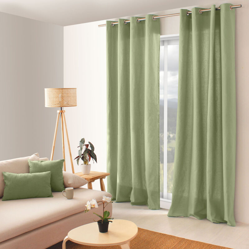 Rideau coloré en pur coton 8 œillets Vert Olive 135x240 cm