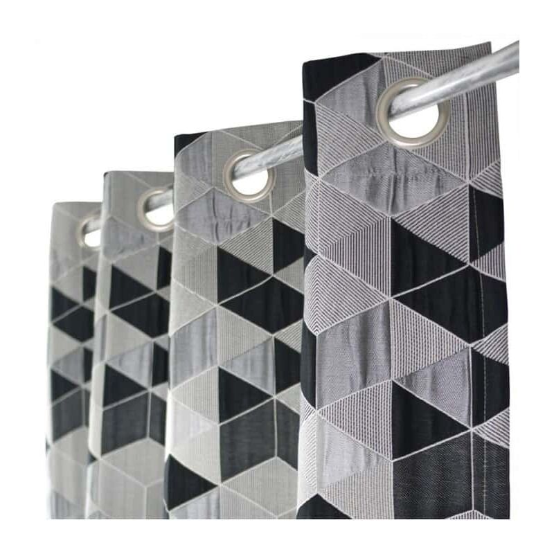 Rideau contemporain et vintage motif cube - 135x250cm - Gris