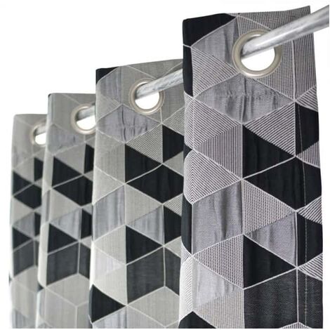 Rideau contemporain et vintage motif cube - 135x250cm - Gris