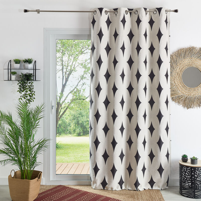 Rideau d'ameublement à jacquard géométrique Noir 140x260 cm