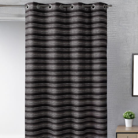 Rideau d'ameublement en jacquard à fines rayures Noir 140x260 cm