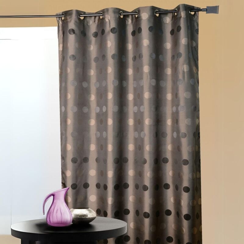 Rideau d'ameublement en jacquard pois bimbo Taupe 140x260 cm