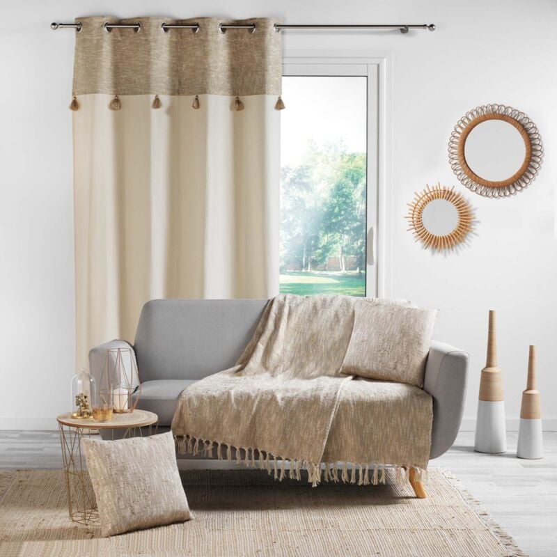 Rideau a oeillets 140 x 240 cm polycoton uni + haut métallisé Sultan Or