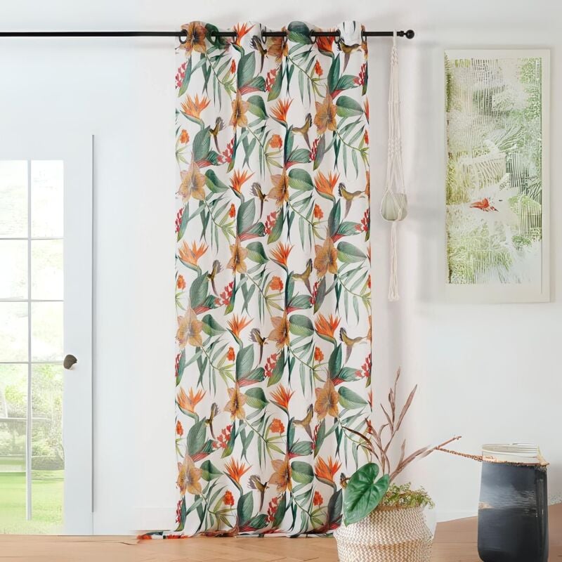 Linder - Rideau d'ameublement imprimé exotique Blanc 145x240 cm