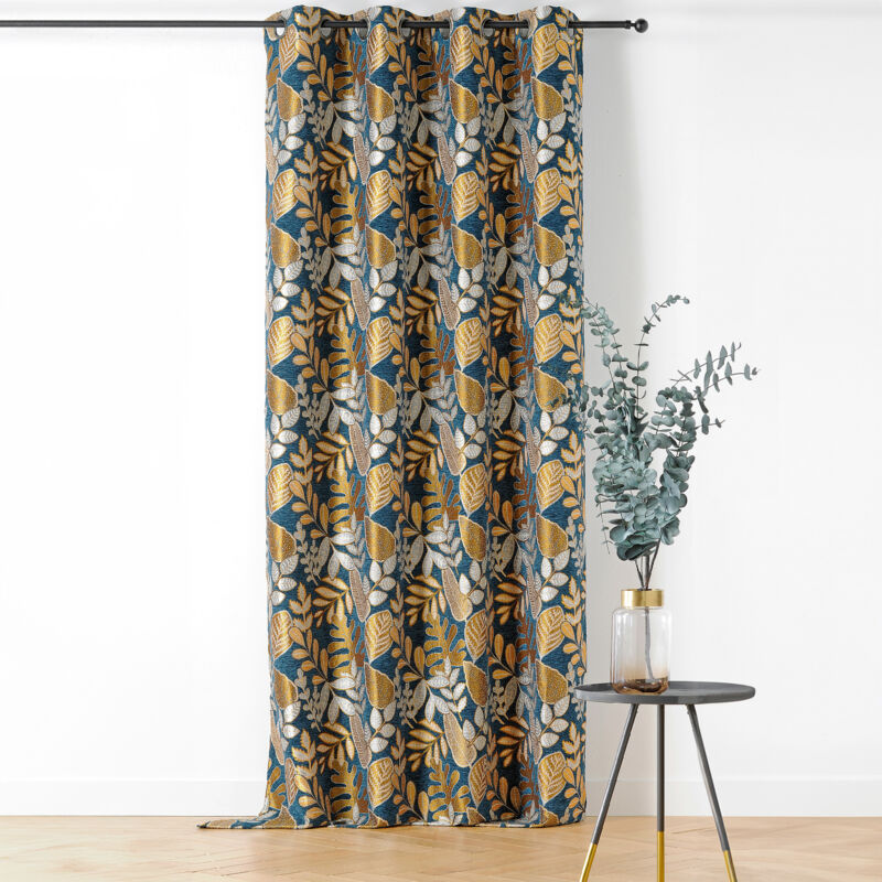 Rideau d'ameublement motifs feuillages "Isis" 140x250cm - 140x250cm - Bleu