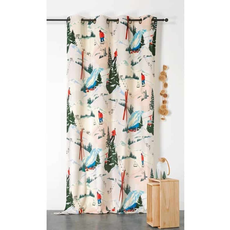 Rideau ambiance montagne 'Solaise' - 145x260cm - Blanc