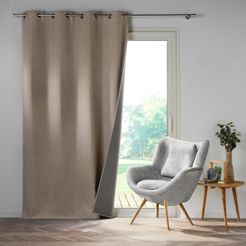 Rideau a oeillets 140 x 260 cm 100% occultant/chambray uni Crepuscule Beige
