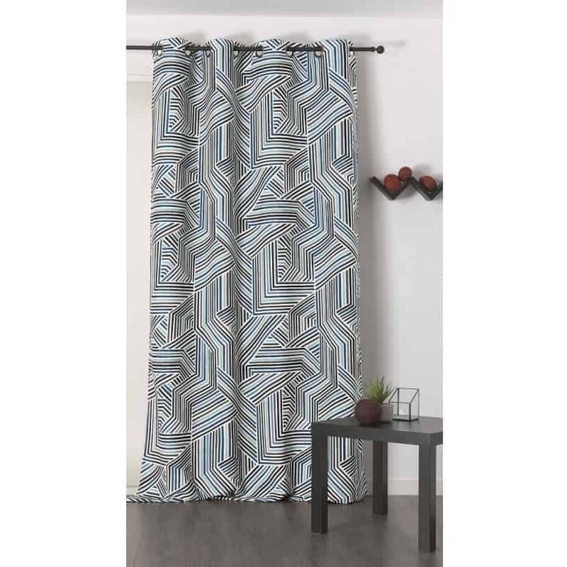 Rideau déco motif rayures bleu - 135x250cm - Bleu
